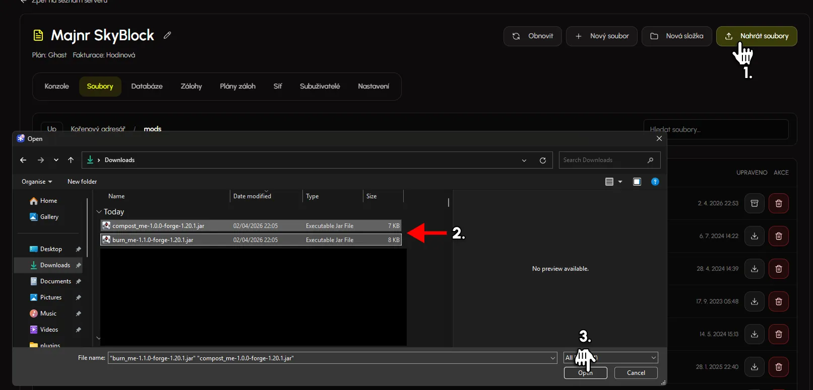 Nahrání chybějících modů do složky mods