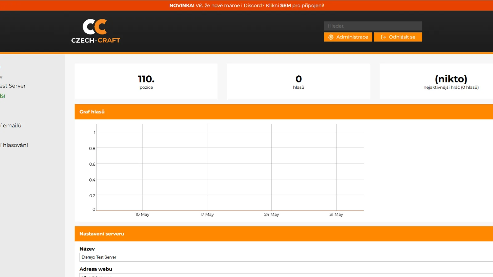 Dashboard správce serveru na Czech-Craft.eu