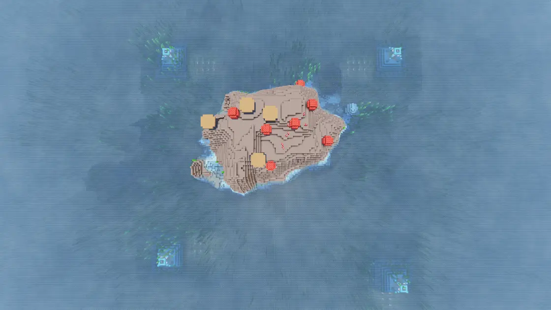Čtyři Ocean Monumenty pár bloků od sebe s Mushroom Islandem
