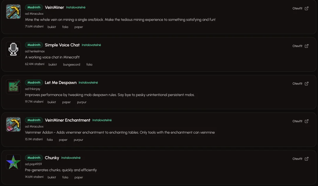 Instalátor pluginů v Eternyx Panelu