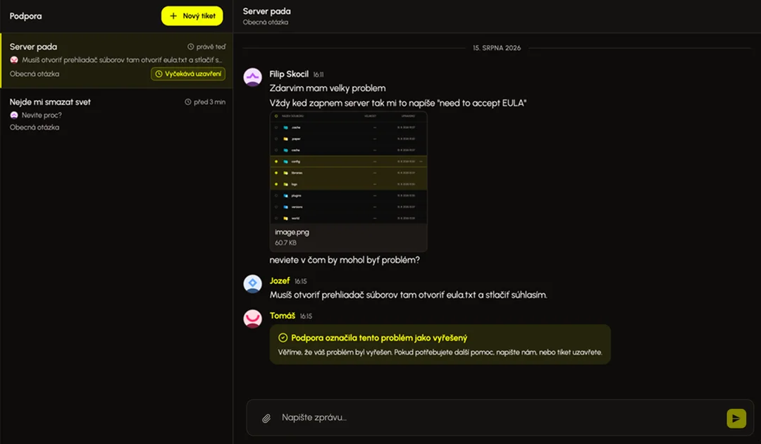 Podpora přímo v Eternyx Panelu