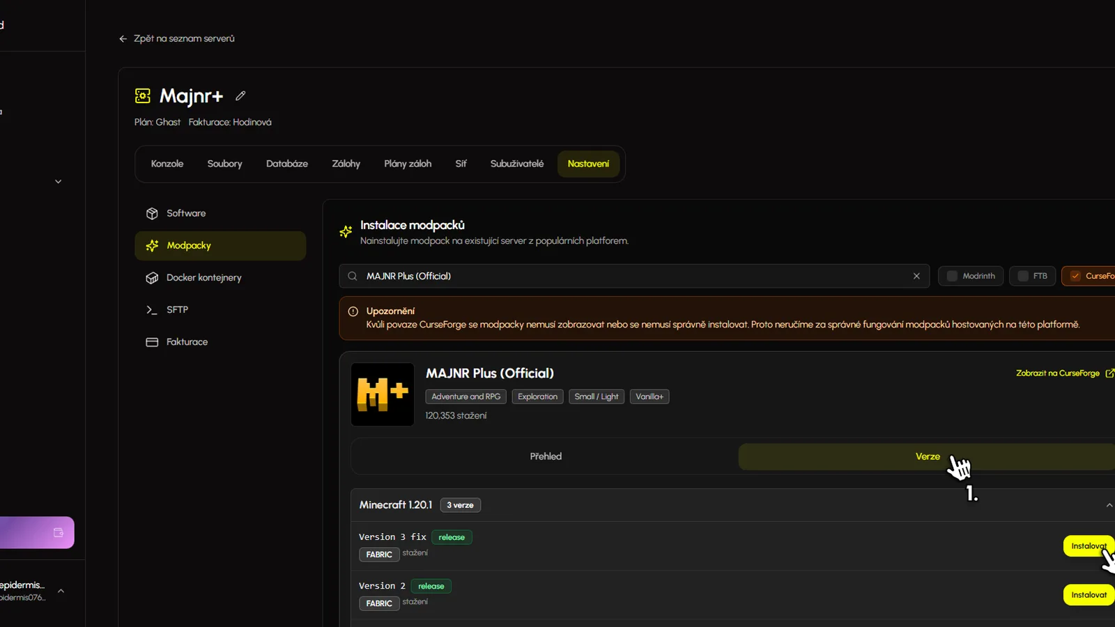 Instalace modpacku MAJNR Plus na Eternyxu