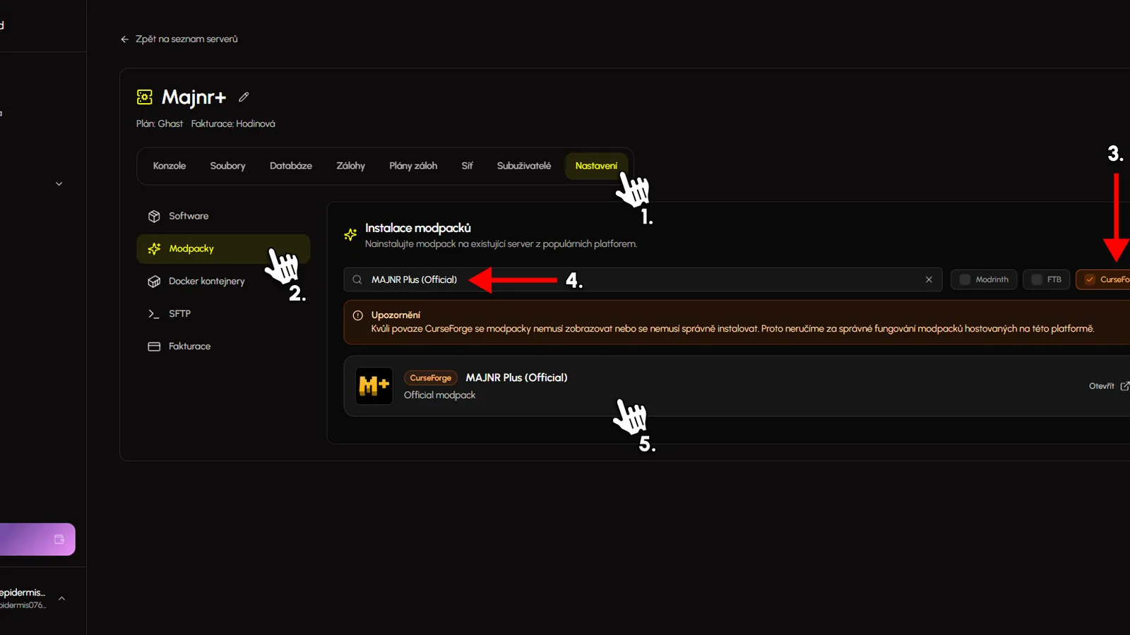 Instalace modpacku MAJNR Plus na Eternyxu
