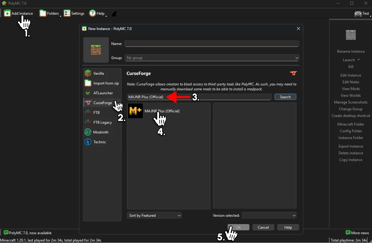 Instalace MAJNR Plus v PolyMC
