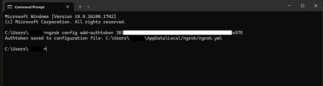 Nastavení authtokenu v příkazovém řádku