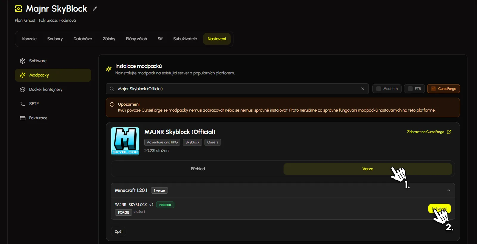 Instalace Majnr Skyblock modpacku