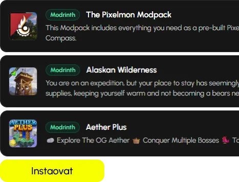 Instalátor modpacků v Eternyx Panelu