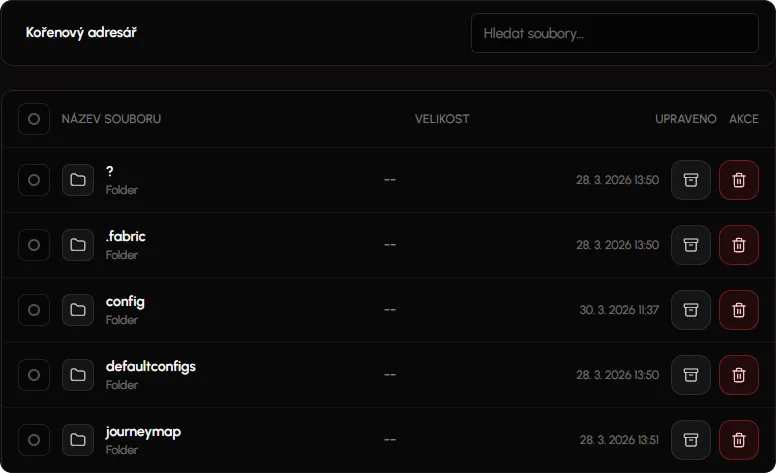 Správce souborů v Eternyx Panelu